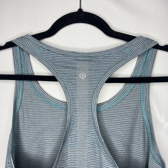 Lululemon Stripe Rhino Grey Black Blue Swiftly Tech Racerback Tank 2.0 Race Sz 8 - Picture 4 of 5